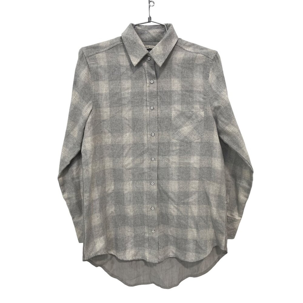 Maude Vivante Shirt Size Small Plaid Button Front Long Sleeve Mixed Media Gray